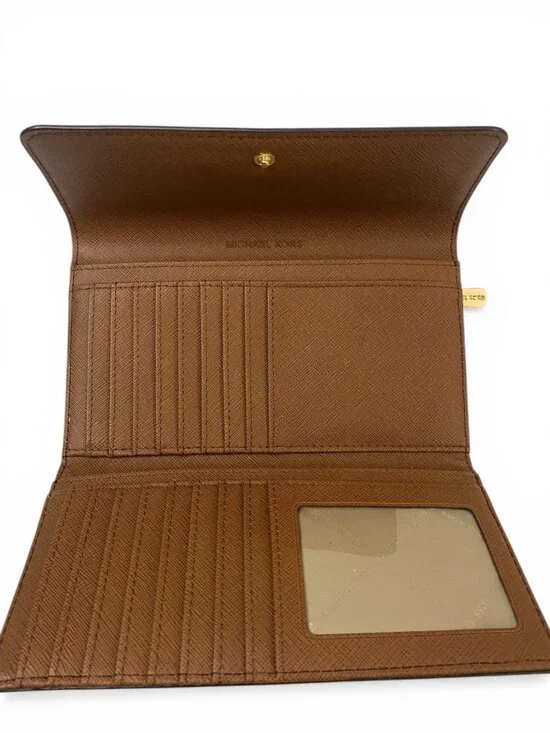 Michael Kors Travel Wallet Brown MK Signature PVC Zip Snap Clutch - Picture 9 of 11